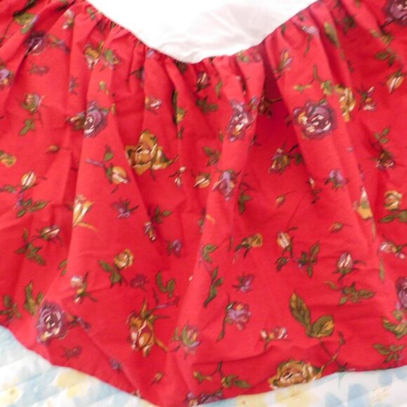 Ralph Lauren Red Floral Twin Bed Skirt Cotton Muse True Red Bud Roses 15 in Drop - Picture 5 of 7